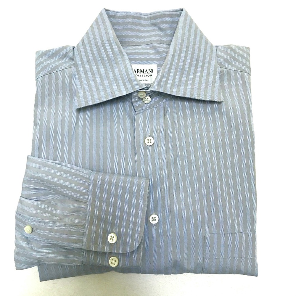 Armani Collezioni Blue/Gray Stripe Shirt- 39/15.5R